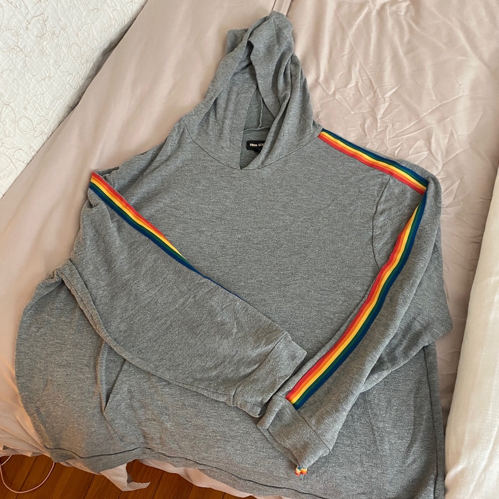 Room Service Rainbow Stripe Sleeve Hoodie XXL